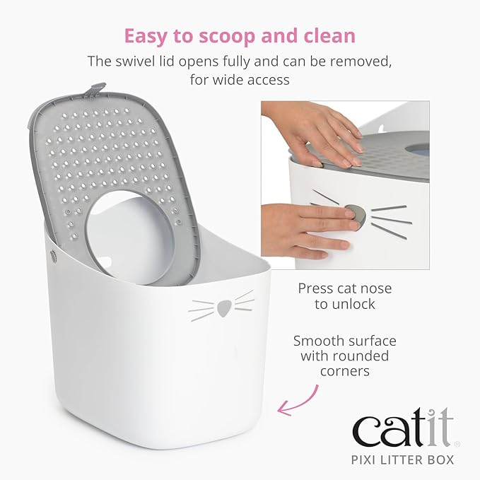Catit PIXI Top-Entry Litter Box – Modern, Leak-Proof Cat Litter Box with Anti-Tracking Lid, Easy-Clean Design, Seamless & BPA-Free – Reduces Litter Mess, Minimalist Style, Large Space for Cats