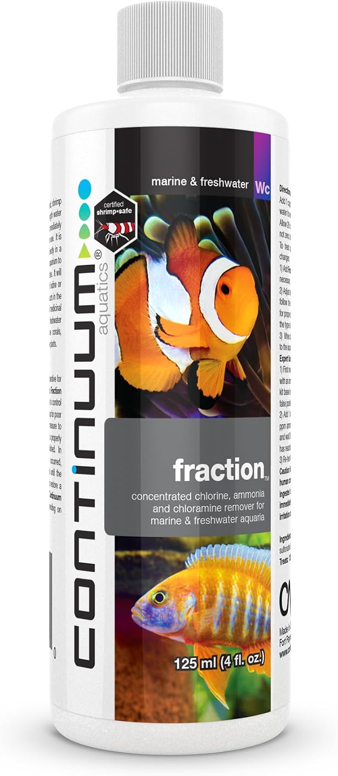 Continuum Aquatics Fraction - Concentrated Water Conditioner Instantly Removes Chlorine, Ammonia, and Chloramine in Marine Saltwater and Freshwater Aquariums 125-ml