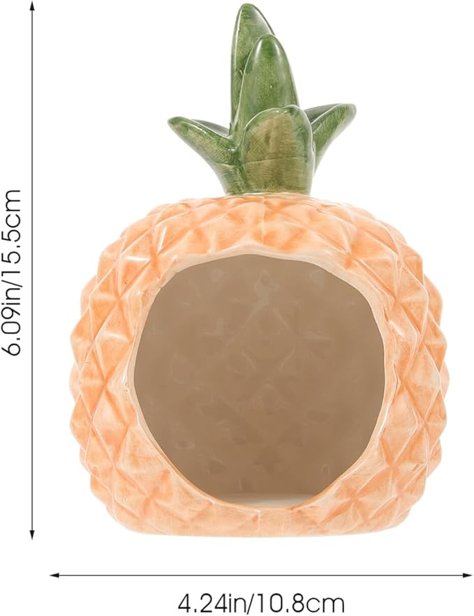 Ipetboom Ceramic Hamster Hideout Pineapple Shape Cooling Pet Nest Small Animal House for Hamsters Guinea Pigs Rats Chinchillas