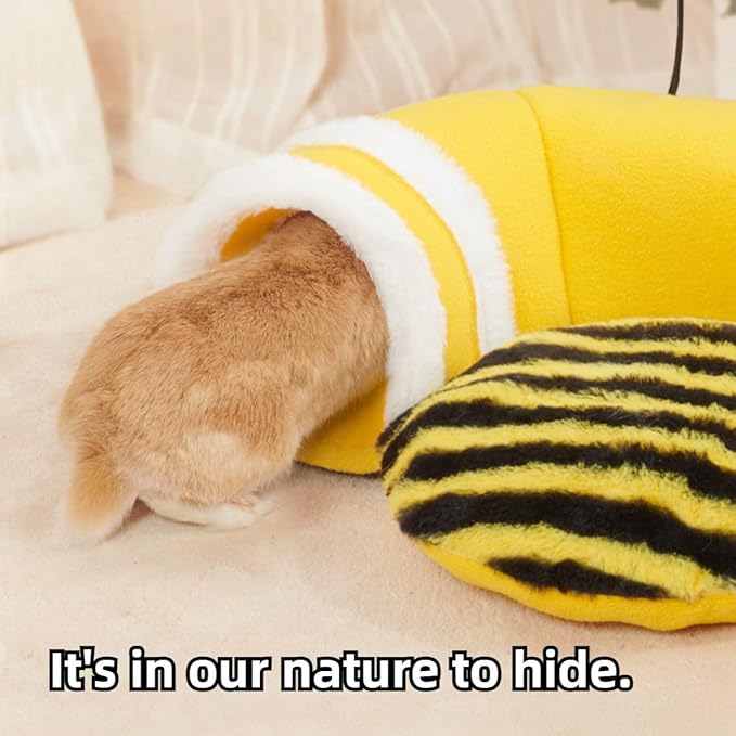 Warm Rabbit Hideout Tunnel Bed, Cute Bee Shape, Soft Removable Guinea Pig Tunnels and Tubes for Cage, Sturdy Small Animal Tunnel for Rat, Hamster Hedgehog, Chinchilla