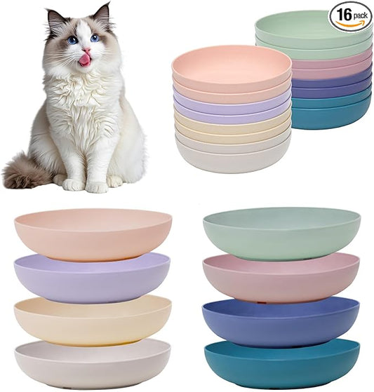 [16 Pack] Cat Dishes Whisker Friendly, Shallow Wide Pet Food and Water Bowl, Durable Wheat Straw Cat Bowls for Indoor Outdoor Cats