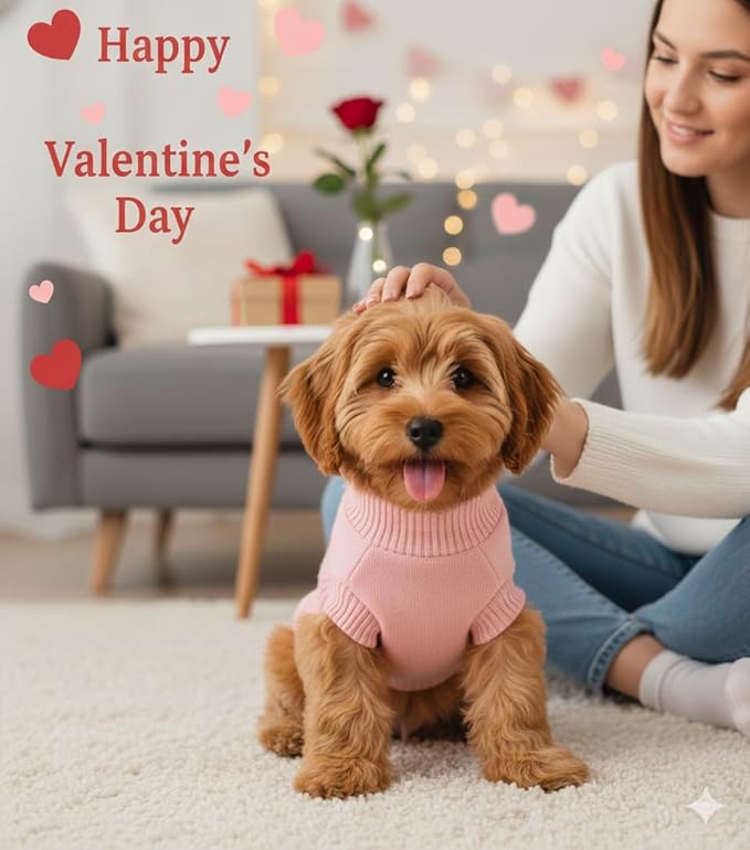Pullover Dog Valentine Sweater, Cable Knitwear, Warm Clothes for Chihuahua, Bulldog, Dachshund, Pug, Yorkie,Dog Outfits for Small Dogs Medium Dogs (Pink L)