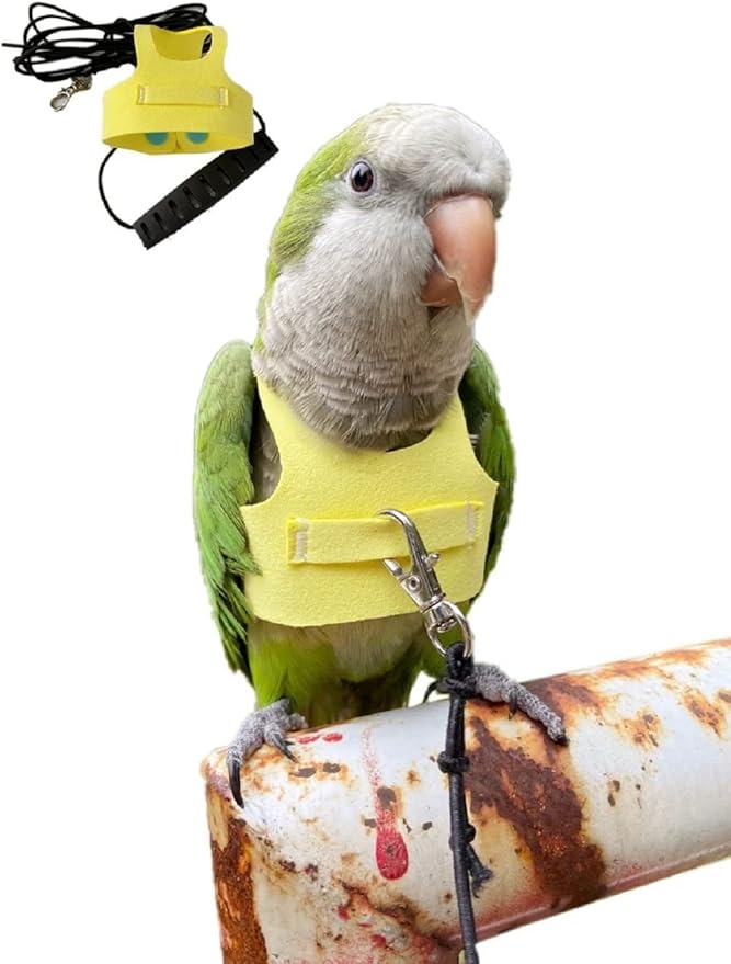 Bird Flight Harness Vest Parrot Flight Suit with Leash for Parakeets Cockatiels Conures Budgies, Bird Flying Clothes with Rope and Handle for Outdoor Activities Training (XS,Yellow)