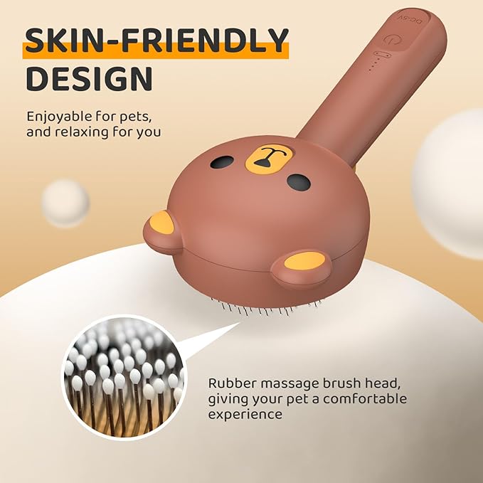 Pecait Cat Steam Brush, Self Cleaning Pet Spray Hair Removal Comb with Release Button, 3 in 1 Cat Brush for Indoor Cats, Waterproof Pet Grooming Brushes for Long Short Haired Dogs Cats（Brown）