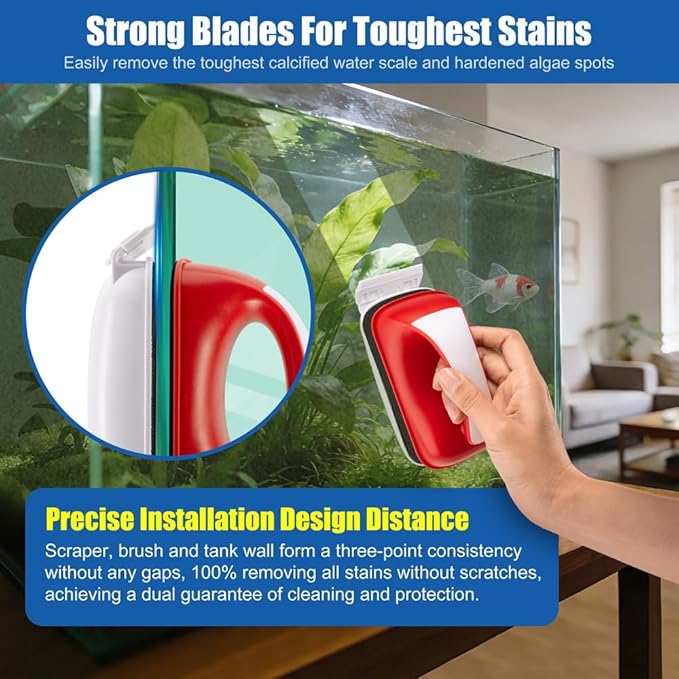 Small Aquarium Cleaning Tool Fish Tank Strong Magnetic Algae Scraper Glass Cleaner Floating Scrubber Brush with 2 Detachable Scrapers for Cleaning Debris and Algae (Size M)