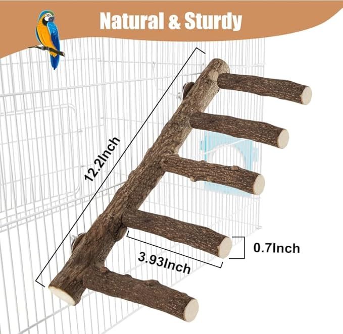 2Pcs Parrot Wood Stand, 12.2Inch Length Parrot Perch for Cage, Natural Bird Ladder for Small Medium Parrots, Parakeets, Cockatiels, Conures, Hamster