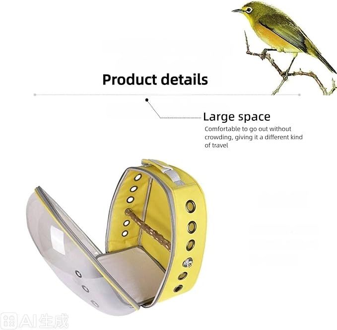 Bird Backpack, Lightweight and Breathable Outdoor Travel Backpack with 12 Breathable Holes, Wooden Pole, Adjustable Shoulder Strap for Birds and Pets (Grey)