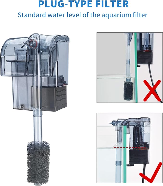 Boxtech Aquarium Hang On Filter - Power Waterfall Suspension Oxygen Pump - Submersible Hanging Activated Carbon Biochemical Wall Mounted Fish Tank Filtration Water (5-10 Gal)