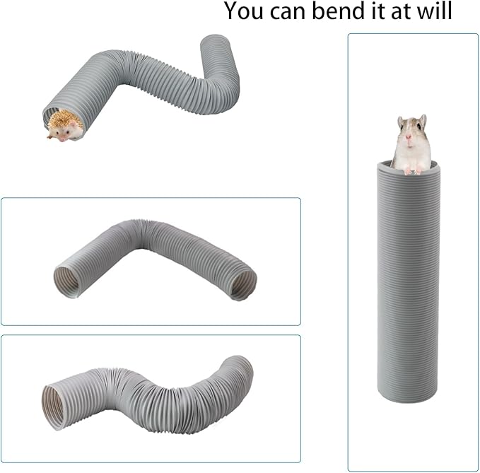 2 PCS Hamster Fun Plastic Tunnels,Hamster Collapsible Plastic Tube, Cage Tunnels with Chew Toy,Training Hideout for Guinea Pigs Guinea Pigs, Chinchillas, Rats, Gerbils (Grey)