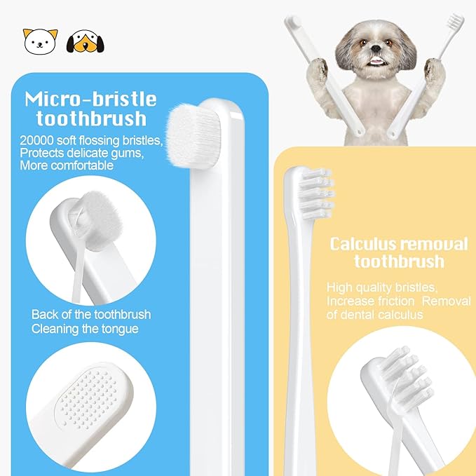 Small Dog Toothbrush Kit,Puppy Tooth Brushing Kit, Suitable for All Puppy and Samll Dogs Dental Care. White, Soft Bristles, Meet All Cleaning Needs, Multi-Functional Dental Cleaning.