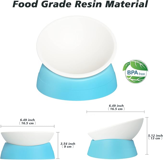 Elevated Cat Bowl, Adjustable Raised Slanted Food Bowl for Cats and Small Dogs, Wide Shallow PP Dish with TPR Non Slip Base, Whisker Friendly, 17 oz