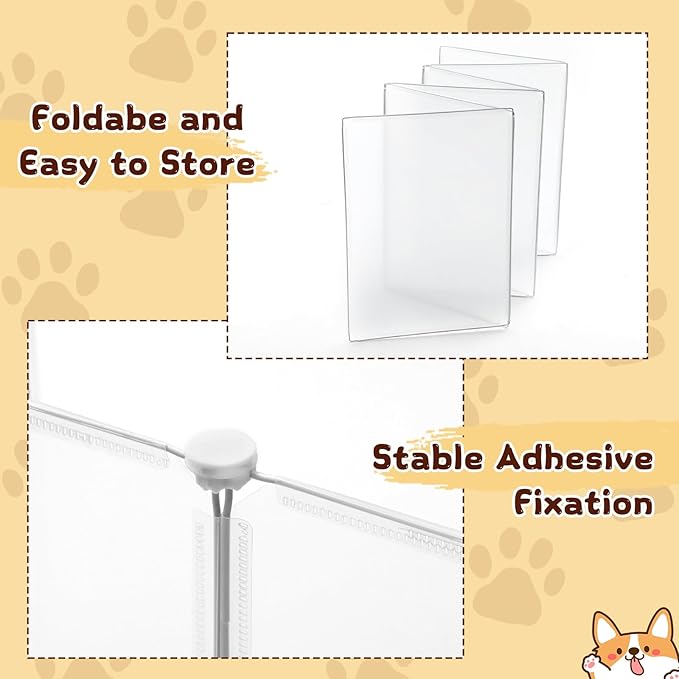 Sintuff Clear Plastic Dog Playpen Gate 8 Panel 165" W x 28" H Transparent Freestanding Pet Playpen Indoor Foldable Adhesive Pet Fence Barrier for Doorway for Small Dogs Puppy