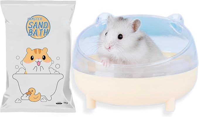 Meow&Woof Hamster Sand Bath Container & Dust-Free Bath Sand Set, 6.5" Sandbox Toilet for Hamster, Gerbil, Chinchilla, Mice – 2.2 lbs Potty Litter Sand for Small Animals (Yellow)
