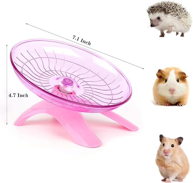 Pink Silent Runner Hamster Wheel 7 Inch Quiet Spinner Wheel Flying Saucer Exercise Wheel for Dwarf Hamster Syrian Hamster Gerbil Mice Rats Hedgehog Small Animals