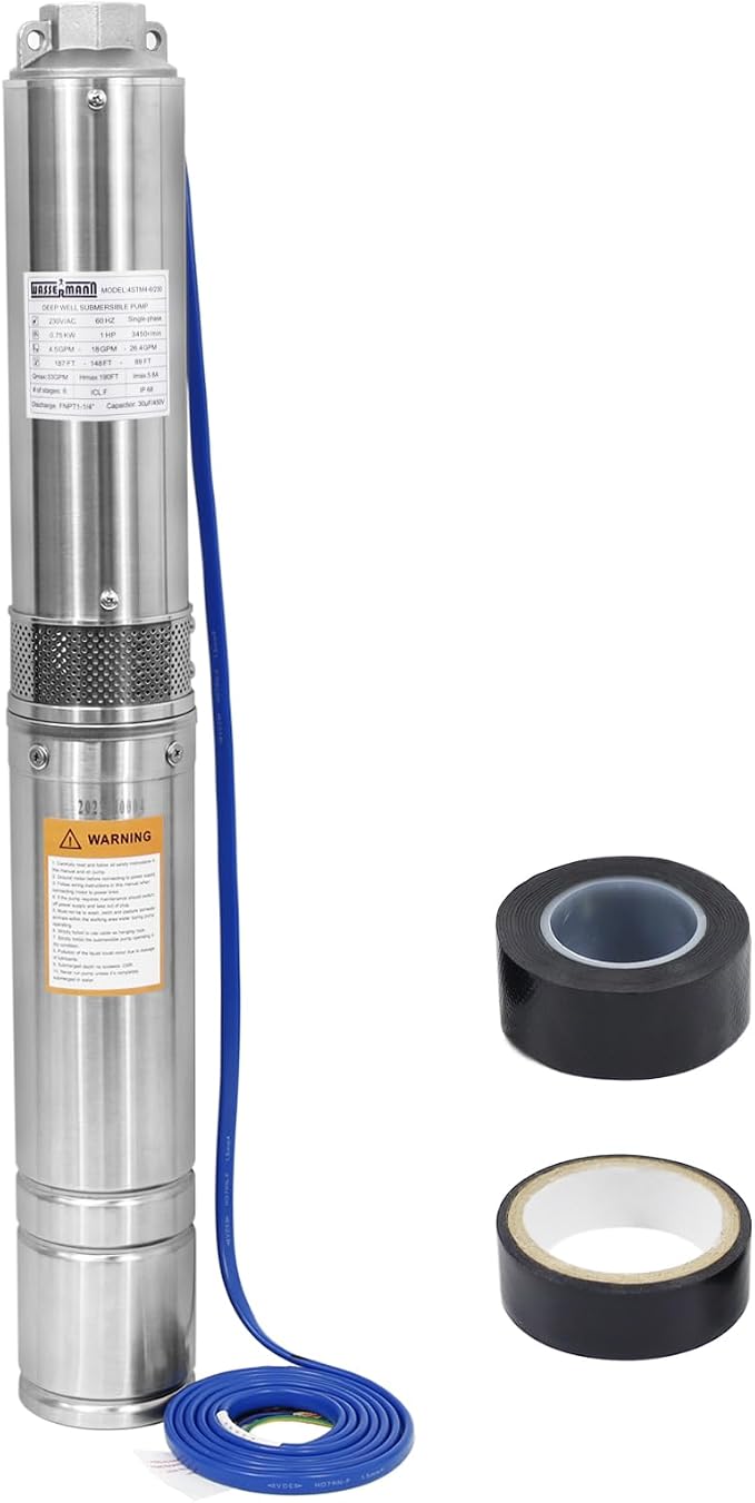 4" Deep Well Submersible Pump with 10FT Cable,1HP,115V/60HZ,34GPM,196FT Head,Stainless Steel Single-Phase Water Well Pump for Cities Farmland Irrigation and Home Use