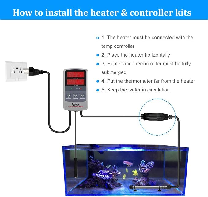 hygger 500W Titanium Aquarium Heater for Salt Water and Fresh Water, Digital Submersible Heater with External IC Thermostat Controller and Thermometer, for Fish Tank 60-120 Gallon