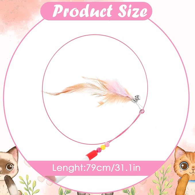 4 Pcs Cat Feather Toys, Interactive Cat Feather Wand Toy Pet Teaser Wire Wand with Bell Beads Wands Toys for Cats Chase Exercise Play