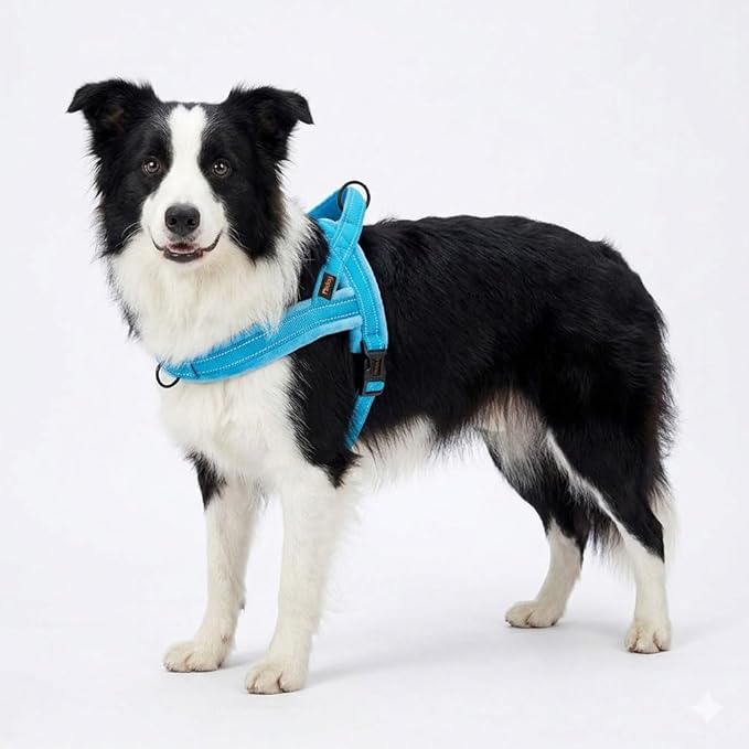 Didog Soft Flannel Padded Dog Vest Harness, No Pull/Quick Fit Reflective Dog Strap Harness, Easy for Training Walking (M:Chest 22-26", Blue)