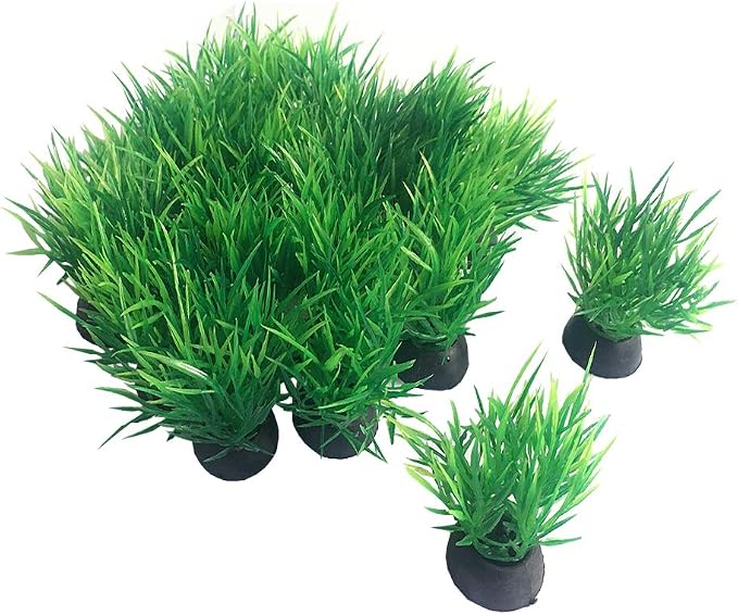 Aquarium Plant Fish Tank Decoration 20 Pieces Small/1" Tall Plastic Artificial Plant Goldfish Hidden Mini Grass Set (Green-C)