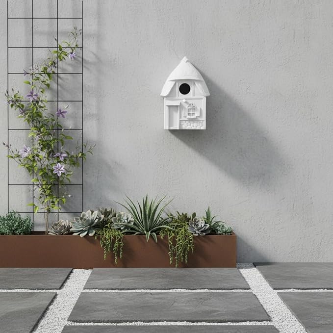 Bird House for Outside Clearance, Bird House for Outside, Composite Material Wren House, Water Proof Wall Tree Window Multi-moutable for Viewing Inside,, 10 Years Performance, White 1.25" Hole