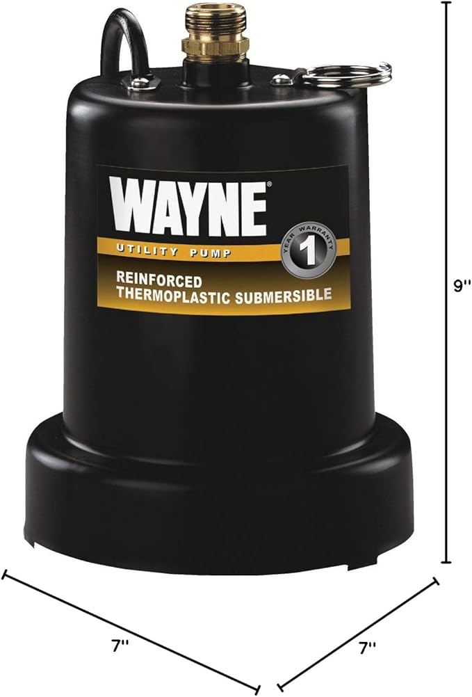 WAYNE TSC130-1/4 HP Reinforced Thermoplastic Submersible Multi-Use Pump - Up to 1,250 Gallons Per Hour - Heavy Duty Multi-Use Pump