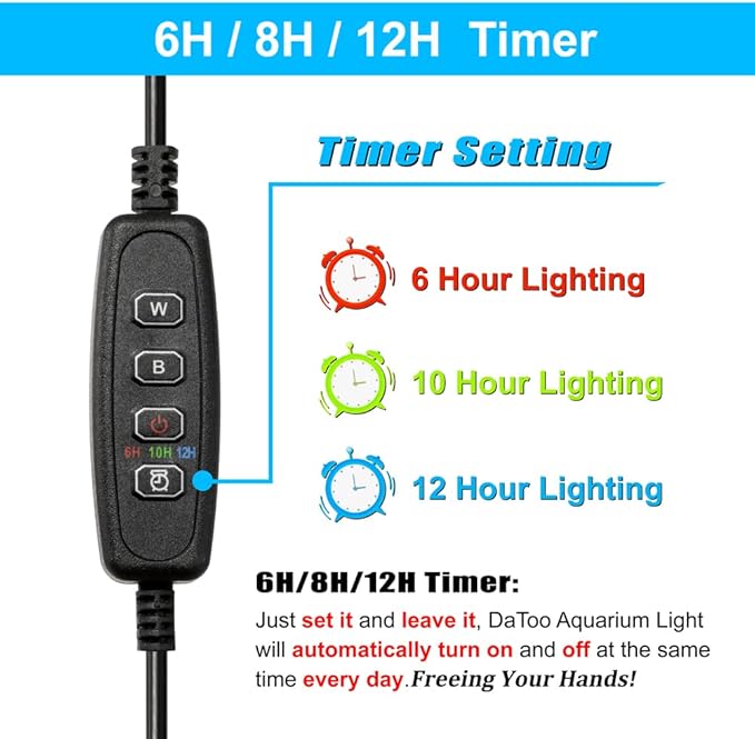 DaToo Aquarium Light Small LED Clip Light for Fish Tank 10W with Timer&Dimmer, 1 Yr Warranty