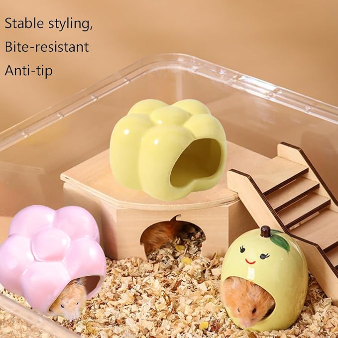 Ceramic Hamster Hideout, Cute Sunflower Shaped Hamster House - Washable Ceramic Guinea Pig Bedding, Guinea Pig Hideout Mini Hut Small Animal Hideout Cave Cage Accessories