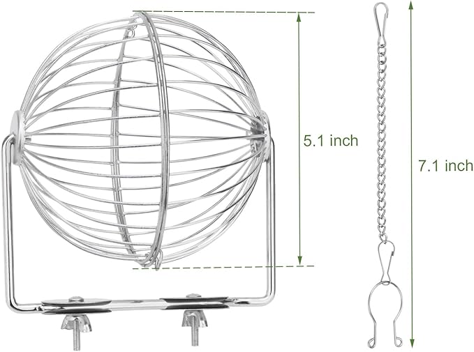 Rabbit Hay Ball Stainless Steel Hanging Feed Dispenser for Bunny Hamster Guinea Pig Rat Chinchilla (B: 5.11inch, Silver)