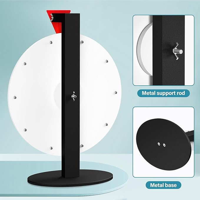12 Inch 10 Slot Prize Wheel, Spinning Wheel for Prize, Prize Wheel Spinner with Stand, Tabletop Spinner Wheel with Dry Erase Markers and Eraser, Carnival Spin Wheel for Trade Show, Fortune Spin Game