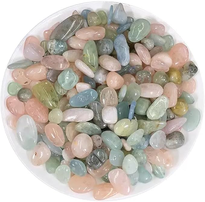 Erliway 100g Natural Morganite Crystal Chips 7-9mm Tumbled Stones | Small Crushed Crystal Stone, Polished Crystals Chips for Fish Tank, Healing Tumbled Rocks for Reiki Jewelry Making Home Décor
