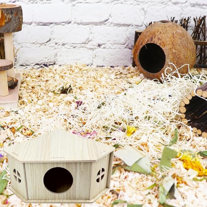 Amonk Triangle Hamster Hideout Wooden Syrian Hamster Toys 8x8x4in Small Animals Houses Exploring Toys with Hole & Windows for Young Gerbil, or Baby Mouse and Other Small Pets