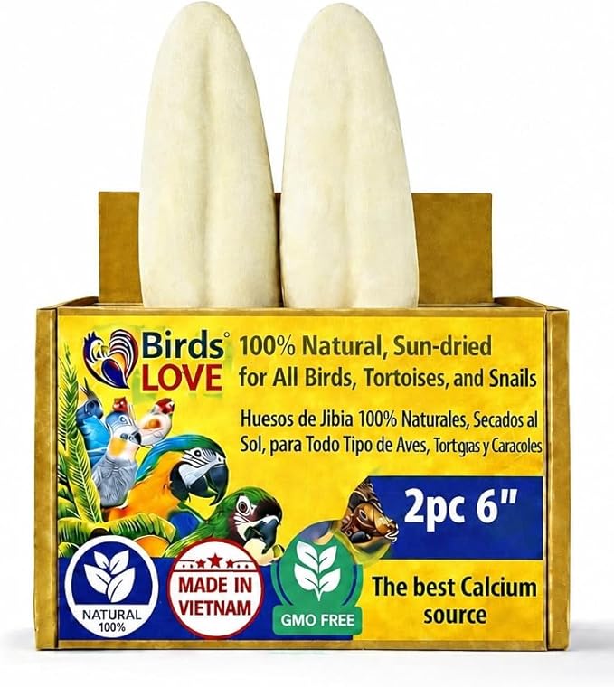 Birds LOVE 5.5-6″ Cuttlebone for Birds – 100% Natural Sun-Dried Calcium & Beak Conditioning Supplement for Parakeets, Budgies, Cockatiels, Finches & Canaries – 2 Pack with Holder – Made in Vietnam