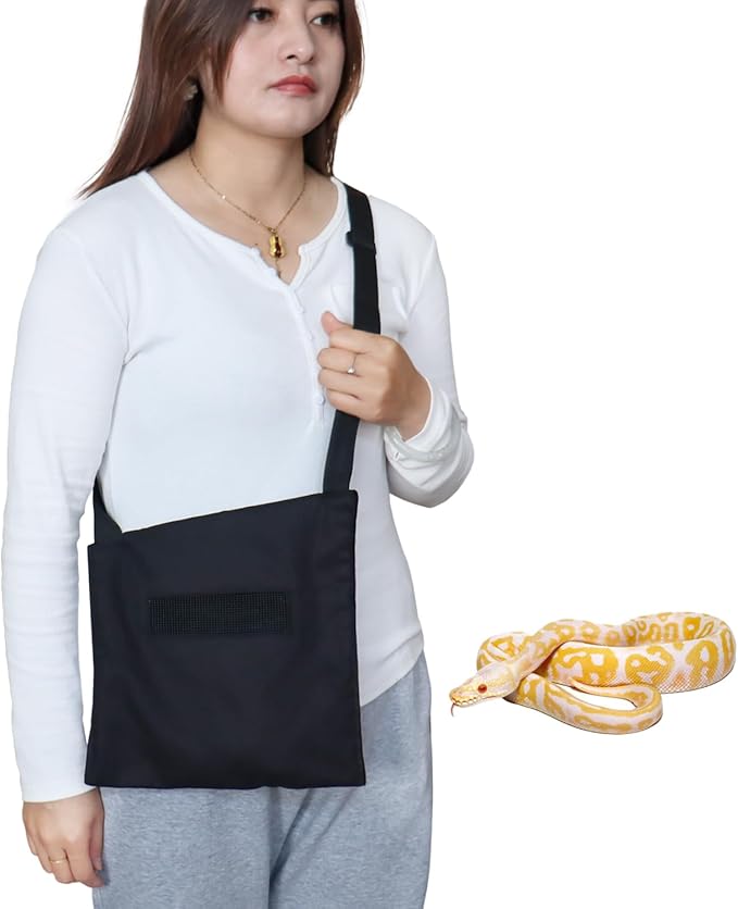 Breathable Snake Carrier Bag for Travel - Escape-Proof Canvas Reptile Transport Bag with Adjustable Strap & Fleece Lining, Ideal for Ball Pythons, Vet Visits, Camping