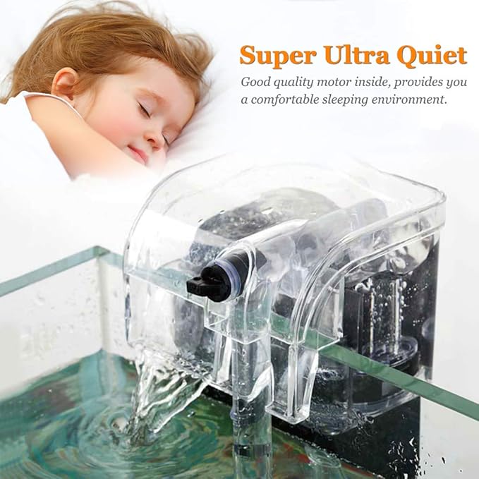PULACO Ultra Quiet Aquarium Hang on Filter (66GPH 3W), Small Fish Tank Filter for 1 to 5 Gallons Fish Tank