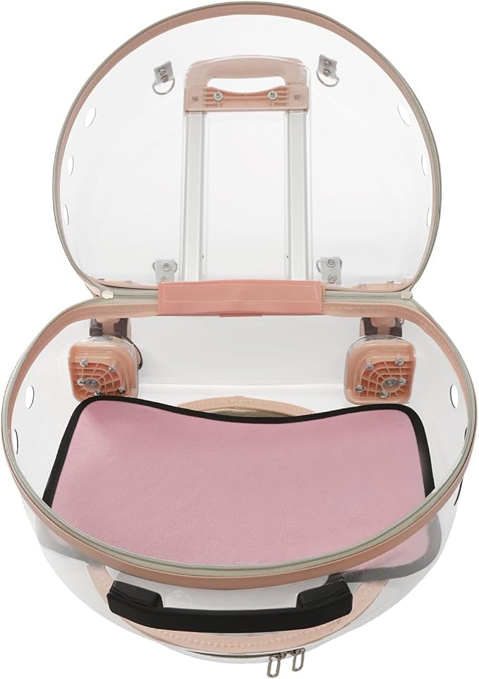 Cat Backpack Carrier, Transparent & Breathable Cat Carrier with Wheels, Large Space Bubble Pet Backpack for Kitty Dog Bunny Up to 20lbs, Multiple Carrying Options, Perfect for Traveling/Taking a Walk