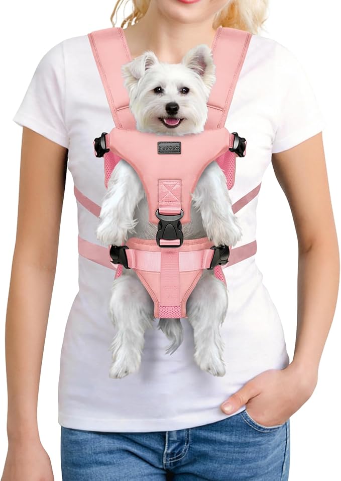 YUDODO Front Pet Carrier Backpack for Small Dogs and Cats, Secure and Breathable Mesh, Ergonomic Support, Adjustable for Walking, Hiking, or Travel (Pink M)