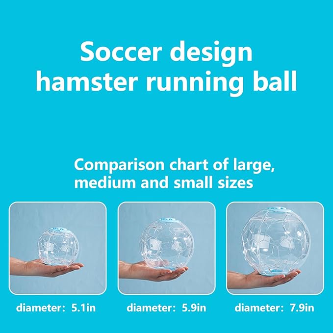 Hamster Ball 7.9 Inch - Large Running Ball for Small Pets, Unique Football Design with Secure Metal Screws (7.9in)