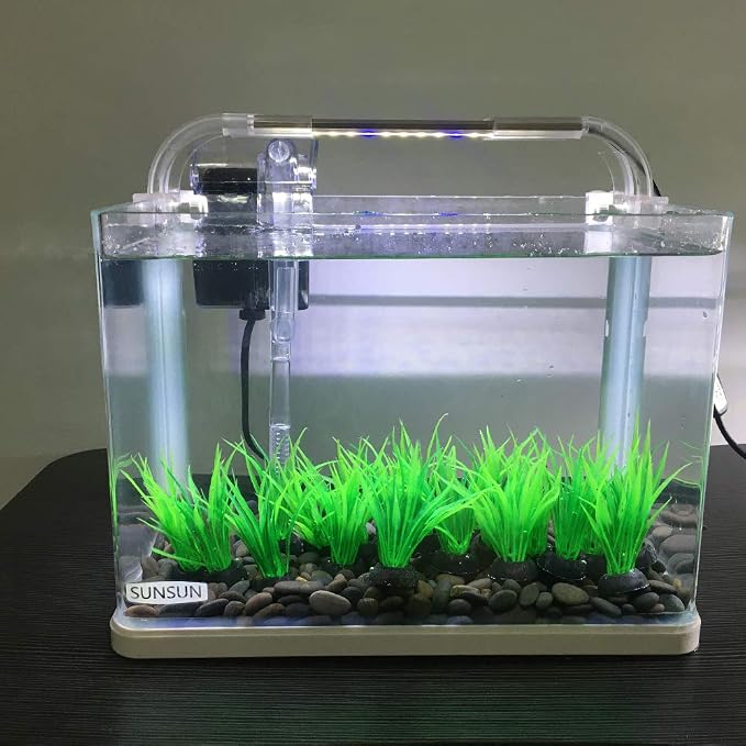 Aquarium Plant Fish Tank Decoration 20 Pieces Small/1" Tall Plastic Artificial Plant Goldfish Hidden Mini Grass Set (Green-B)