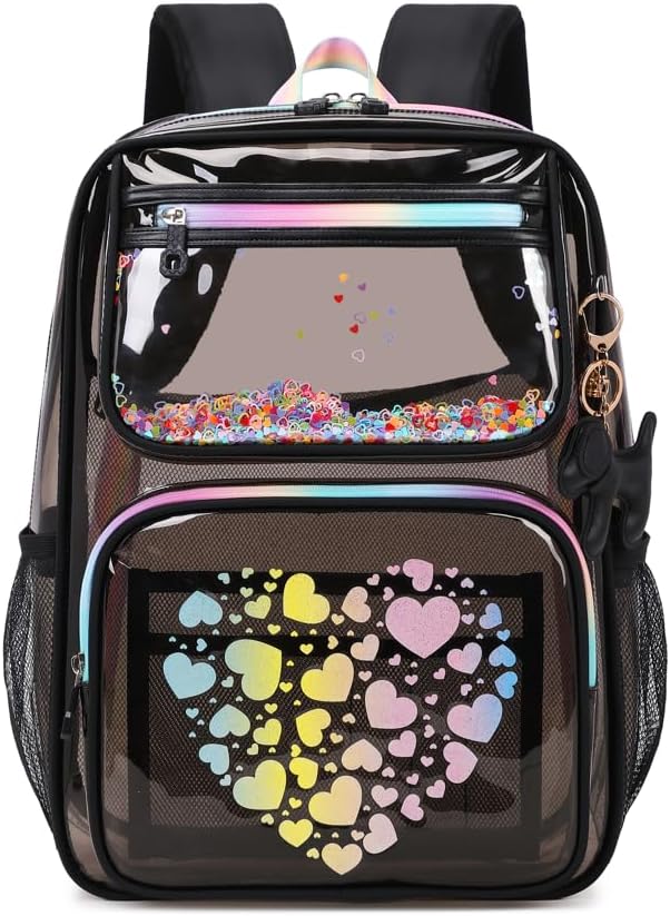 MOONBABY Clear Backpack for School Girls, Heavy Duty TPU Transparent Backpack Stadium Events Approved, Clear Bookbag