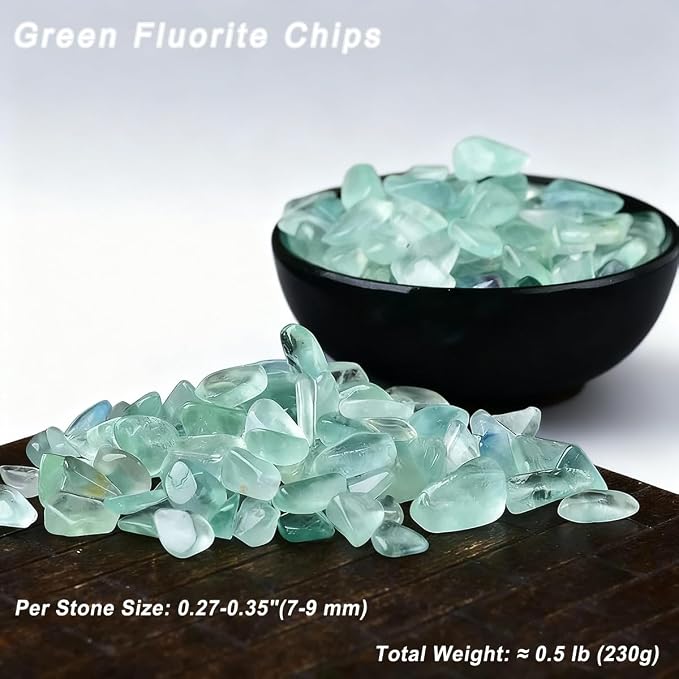 Erliway Green Fluorite Crystal Chips Bulk for Vase Filler, 0.5 lb 7-9 mm | Natural Crushed Crystal Stone for Spell Jar, Aquarium Gravel, Reiki Healing Meditation, Jewelry Making, Resin Art, Home Décor