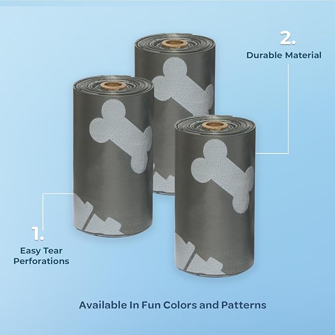 Best Pet Supplies Dog Poop Bags for Waste Refuse Cleanup, Doggy Roll Replacements for Outdoor Puppy Walking and Travel, Leak Proof and Tear Resistant, Thick Plastic - Gray, 240 Bags