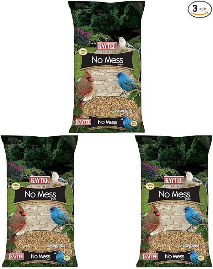 Kaytee Wild Bird No Mess Food Seed Blend for Blue Jays, Woodpeckers, Juncos, Cardinals, Grosbeaks, Sparrows, and Finches, 5 Pound (Pack of 3)