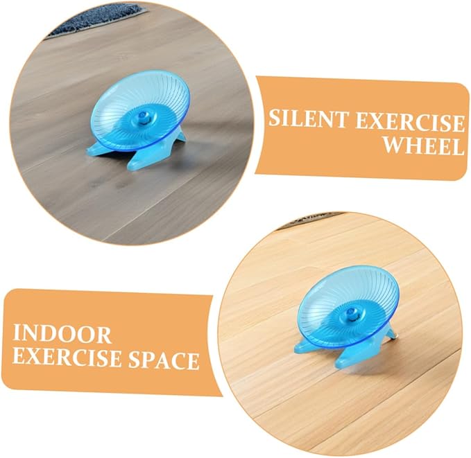 DOITOOL Silent Hamster Exercise Wheel with Stand, Blue Plastic Flying Saucer Spinner for Small Pets, Quiet Running for Gerbils, Mice, and Hedgehogs Suitable for Cage Use