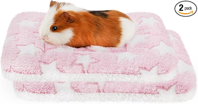Amakunft 2 Pcs Guinea Pig Bed Mat Washable, Rabbit Winter Bed Pad for Indoor, Warm Small Animal Bed Mattres, Fleece Sleeping Pad for Bunny, Rat, Hedgehog, Sugar Glider, Chinchilla