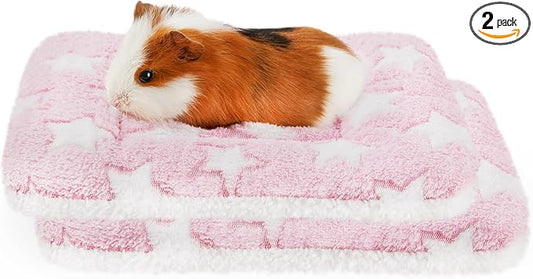 Amakunft 2 Pcs Guinea Pig Bed Mat Washable, Rabbit Winter Bed Pad for Indoor, Warm Small Animal Bed Mattres, Fleece Sleeping Pad for Bunny, Rat, Hedgehog, Sugar Glider, Chinchilla