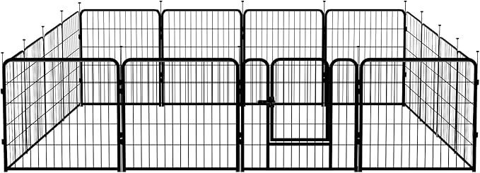 Amazon Basics Dog Playpen, 16 Panels Metal Fence with Door, Foldable for Indoor and Outdoor Use, Suitable for Small to Medium Sized Dogs, 24 Inch Height, Black