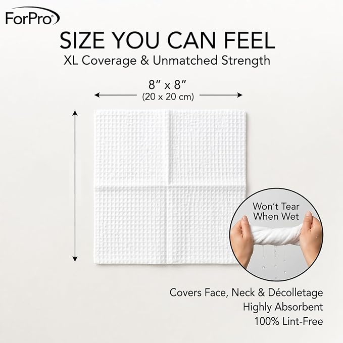 ForPro Travel Size Disposable Face Towels, 8"x8" Compact Dry Wipes, Ultra Soft Lint-Free Viscose Makeup Remover Pads for Sensitive Skin, Biodegradable, Vegan, 100-Count