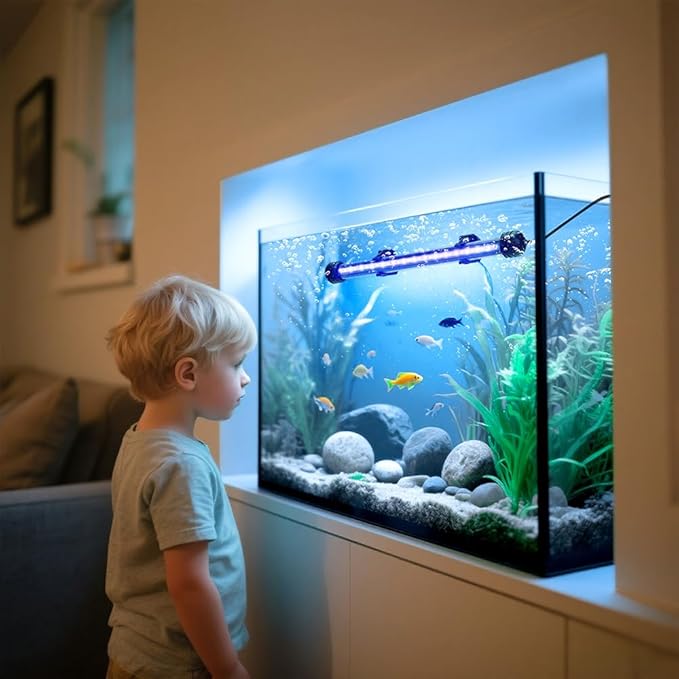 LED Submersible Aquarium Light 4W Underwater Fish Tank Light with Blue White&Blue and White Three Light Modes Timer Automatic On/Off and Dimmer Brightness Adjustable (7.5inch)
