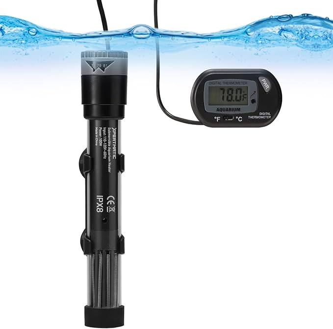 SainSmart XpertMatic Aquarium Heater Submersible, Fish Tank Heater 100W Adjustable Thermostat with Suction Cup, for Marine Saltwater and Freshwater, Up to 20 Gallon Fish Tanks