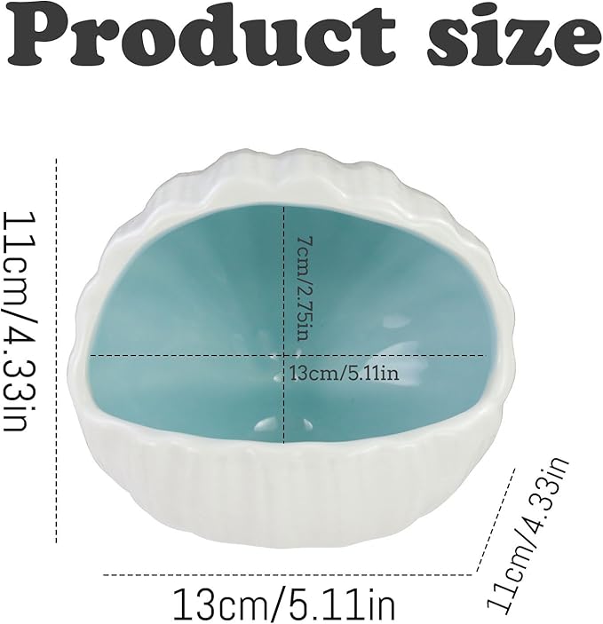WishLotus Ceramic Hamster Hideout, Adorable Sea Shell Shaped Hamster House, Large-Opening Small Animal Hideout, Small Animal Hideout Habitat Decor for Dwarf Hamsters Gerbils Chinchilla (Blue L)